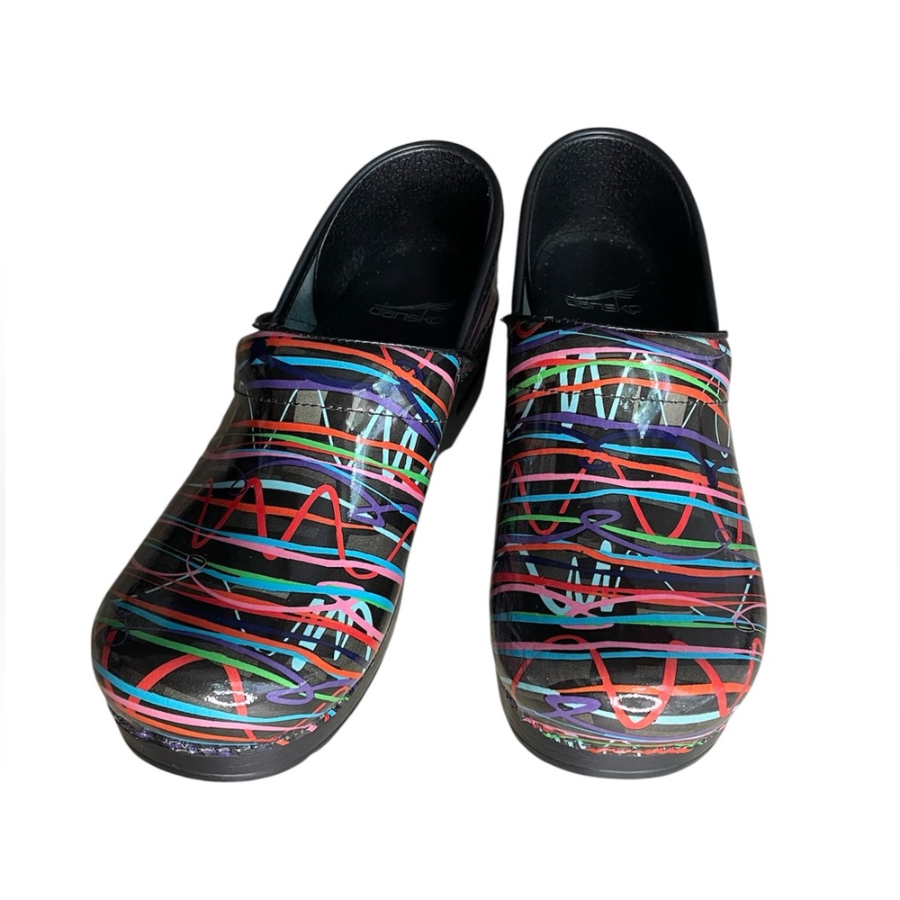 Dansko Clogs Women 39 Patent Multicolor Streamers Nursing Comfort Professional